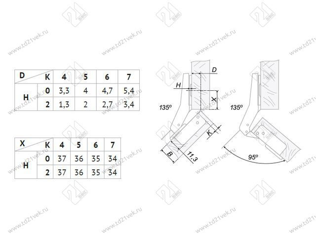 H641C02/2110 Петля Boyard 45° (вкладная) (с довод.) + планка H=0 <100> 3