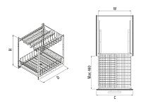 S-2163-C Выдвижная корзина в базу 450 мм, Starax, 2-х уровневая, (310х500х520 мм), с доводчиком