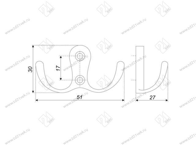 K207СP.7 Крючок мебельный K0740  хром  <50> 2