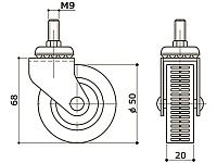 Опора колесная 322 нагрузка - 35 кг d=50, h=70 <100/500>