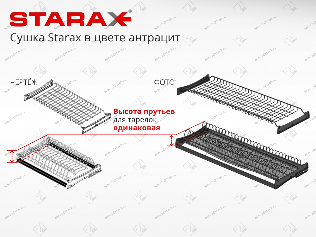 S-5160-A-16 Сушилка для посуды с поддоном, 700 мм, для 16 ДСП, Starax, 660х295-345 мм, антрацит (комплект посудосушителей) 2