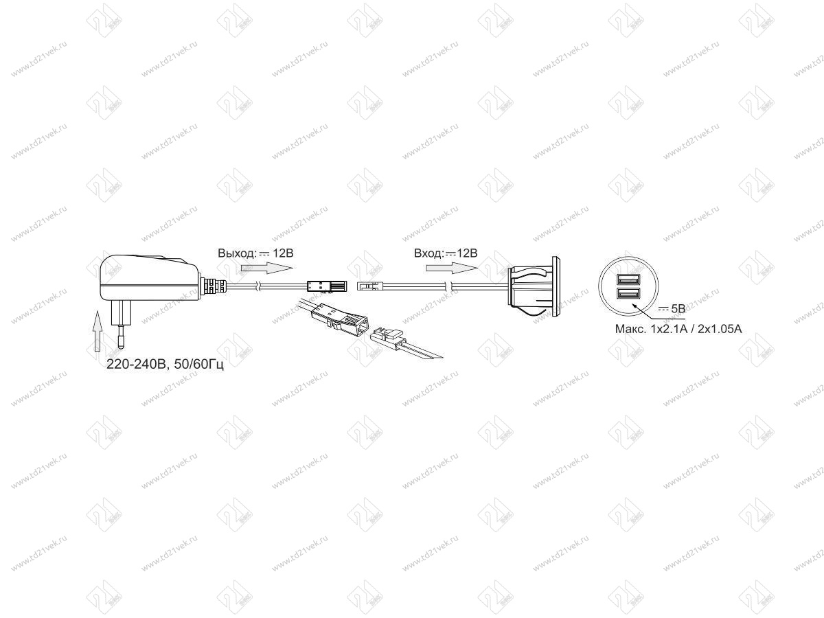 06.800.01.320 USB-розетка, врезная, круглая, USB CHARGE-S, 2xUSB, max.3,4A, провод 2м c LED кон., серебристый, 37х31.3мм 5