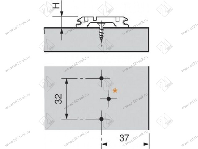 173L6100  MPL V500NI Планка ответная BLUMCLIP(крест.) H=0мм (под саморез)<500> 2
