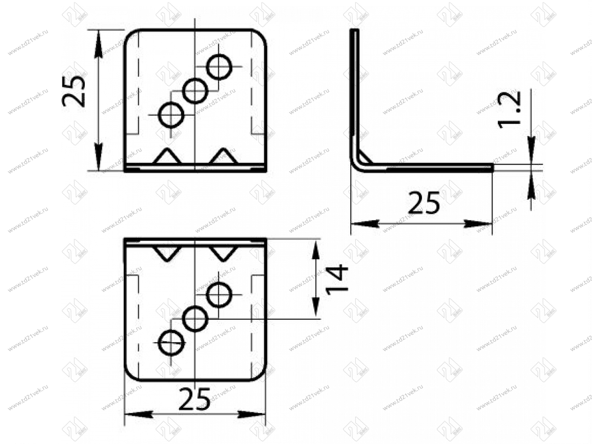 Уголок крепежный 25x25 мм толщ.1,2мм с крышкой, серый 10-419P <200/2000> 3