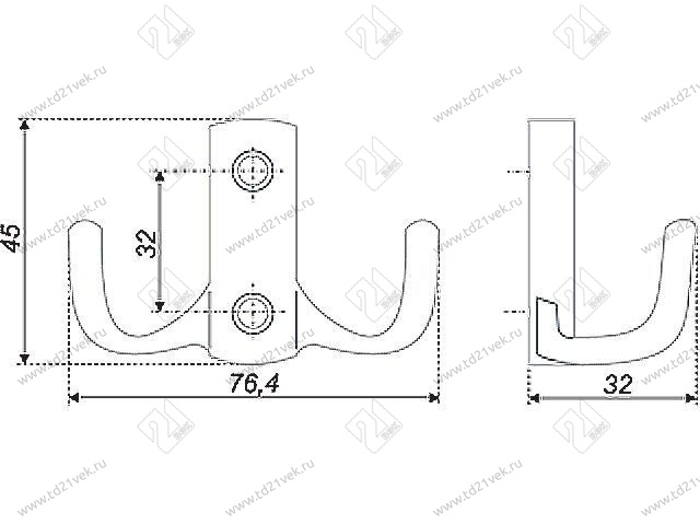 K204СР.6 Крючок мебельный K0440 хром <25> 2