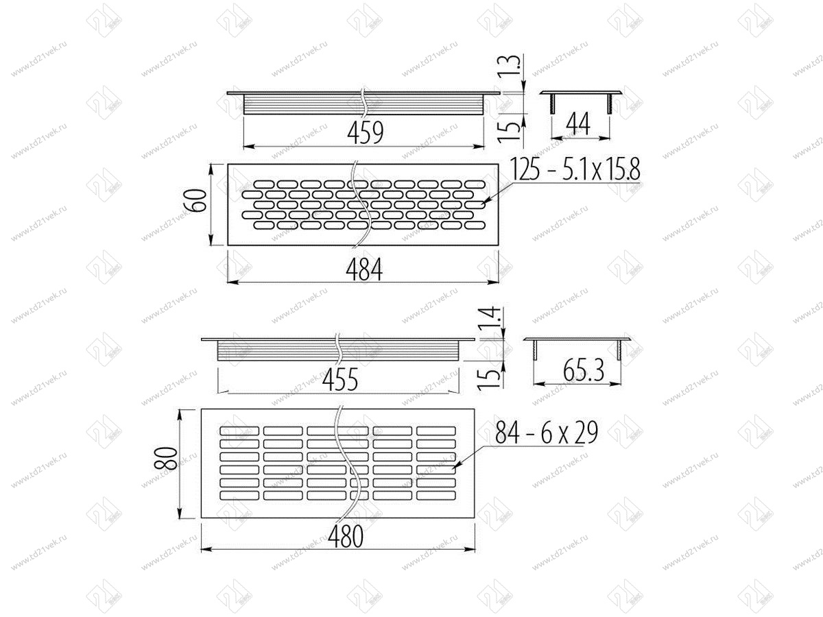 Решетка вентиляционная KK-W80800-D1, 480x80мм, белая  <25/100> 2