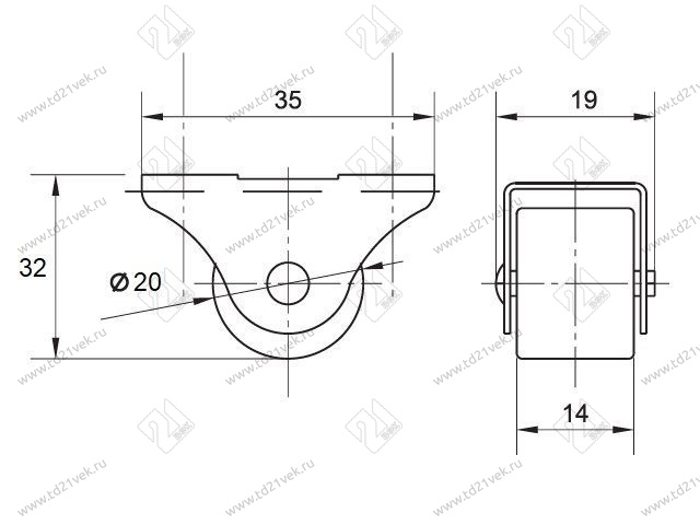 Опора колесная 100 нагрузка - 15 кг d=20, h=32 <200/1000> 2