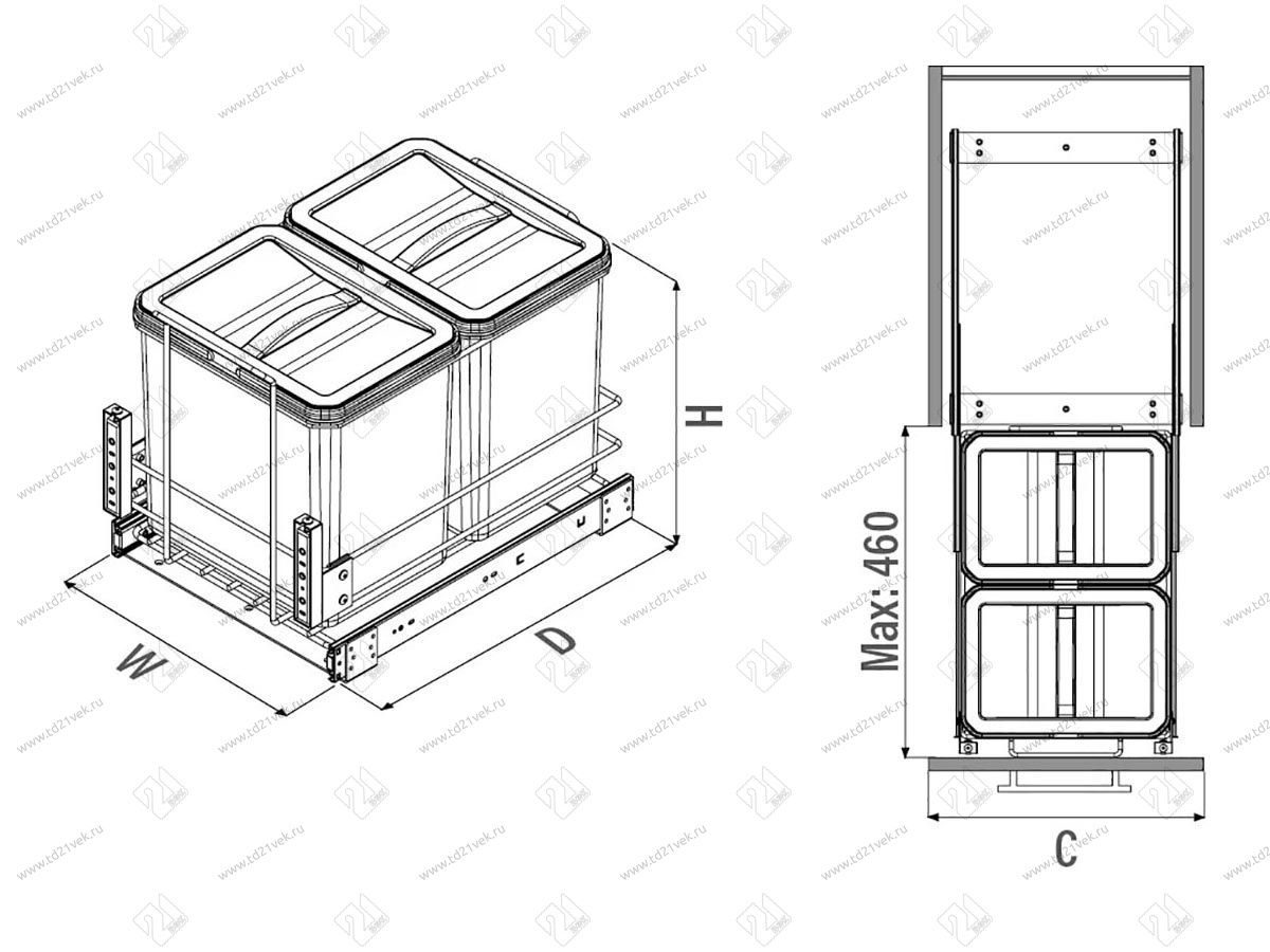 S-2582-A Мусорное ведро Starax 16+16л. шир. 400, с фас.крепл (340x485x385)<1> Антрацит 3