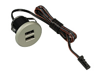06.800.01.320 USB-розетка, врезная, круглая, USB CHARGE-S, 2xUSB, max.3,4A, провод 2м c LED кон., серебристый, 37х31.3мм