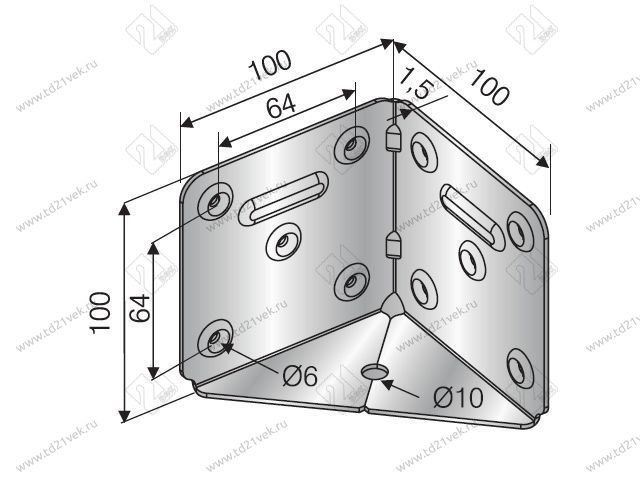 102-08-18-403 Угол цоколя крепежный Mesan для ножки,1,5мм (100х100х100мм) цинк <50> 2