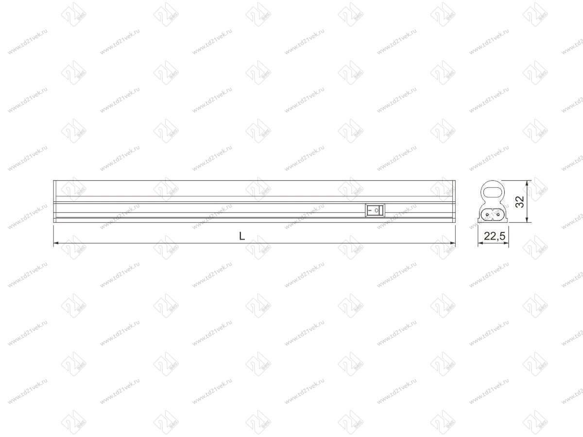 04.108.36.411 Светильник LED линейный Line 1E- 570, с выкл, 4000К, 7Вт, 220В, 504-616Лм, 570х23х33мм, PC, белый, соед. каб. 0,15м, сетевой каб. 1,0м, клипсы мет. 2