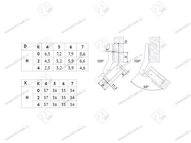 H640C02/0314 Петля Boyard 45° (вкладная) + планка H=4 <200> 3