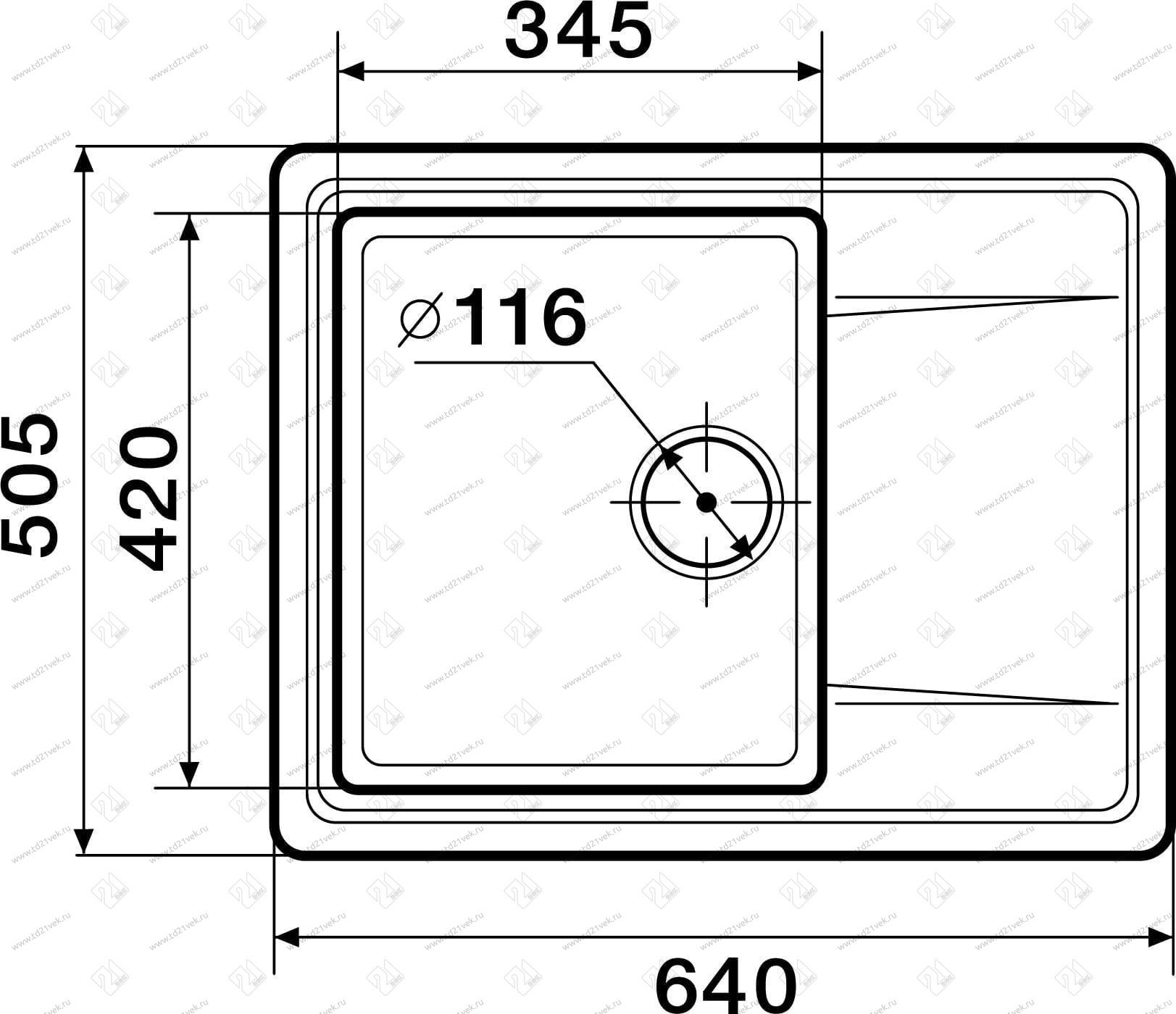 Мойка каменная Альтаир 510*650мм, чаша: 345*420мм, глубина-170мм (Арктика)   матовая МPRX 1 2