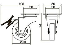 Опора колесная 304 нагрузка - 40 кг d=50, h=75 <200>