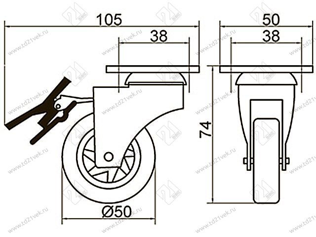 Опора колесная 304 нагрузка - 40 кг d=50, h=75 <200> 2