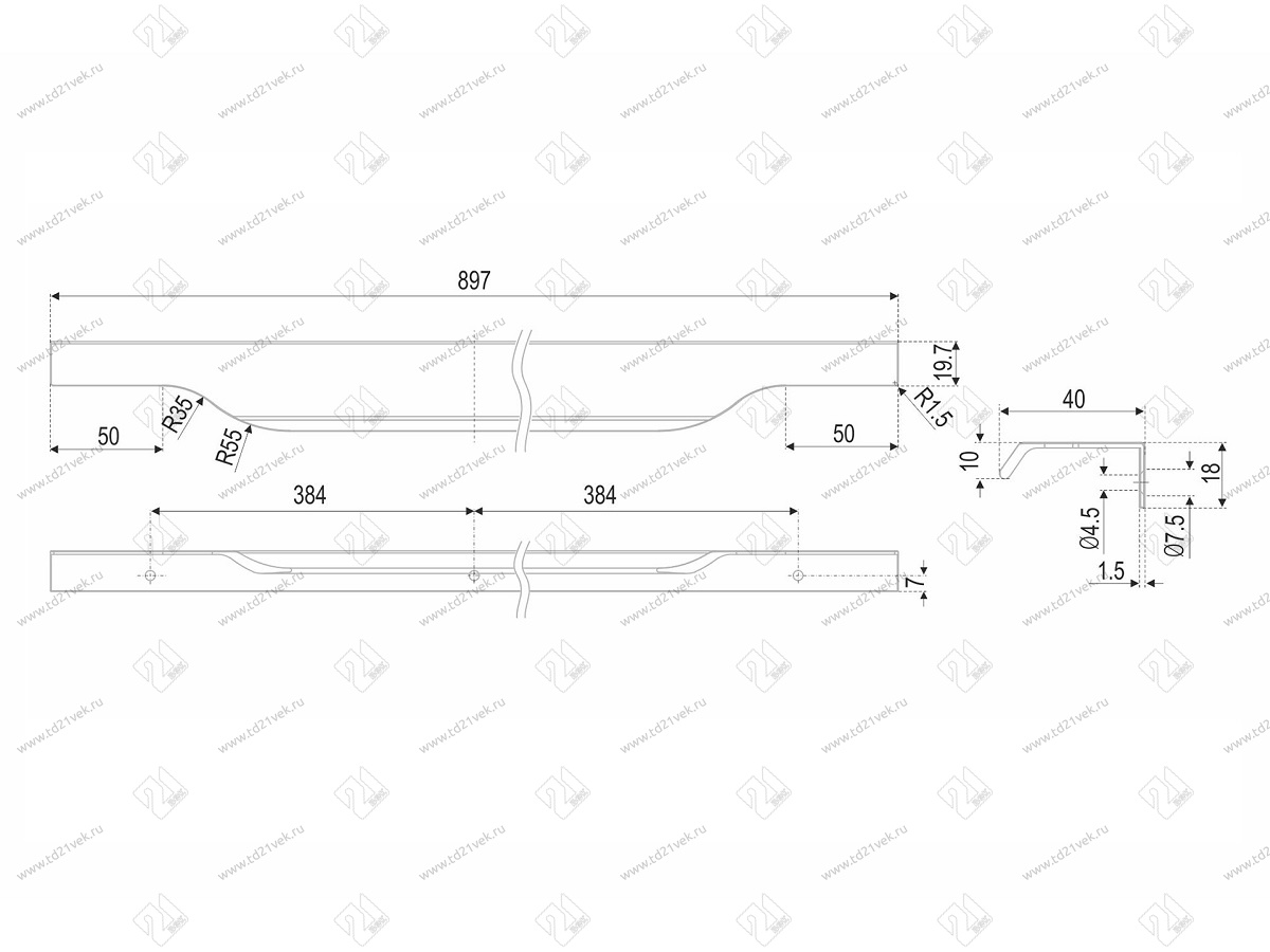 RT111BL.1/768/900 Ручка торцевая 768 мм матовый чёрный <20> 3