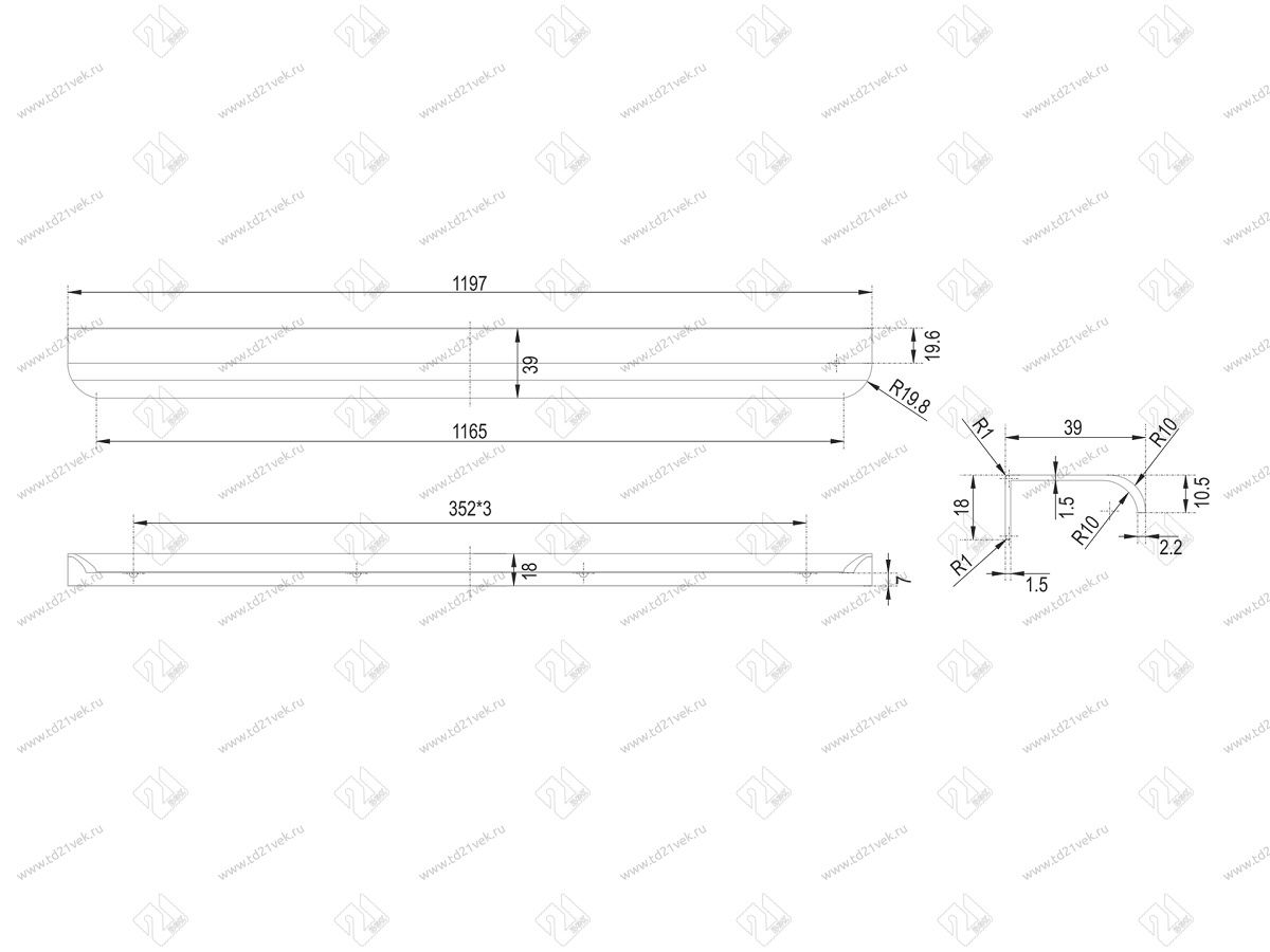 RT110GR.1/000/1200 Ручка торцевая 1056 мм серый <20> 2