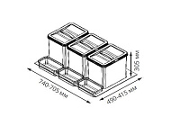 S-2552-G Система сортировки в базу 800 мм, Starax Order, 3 ведра, серый