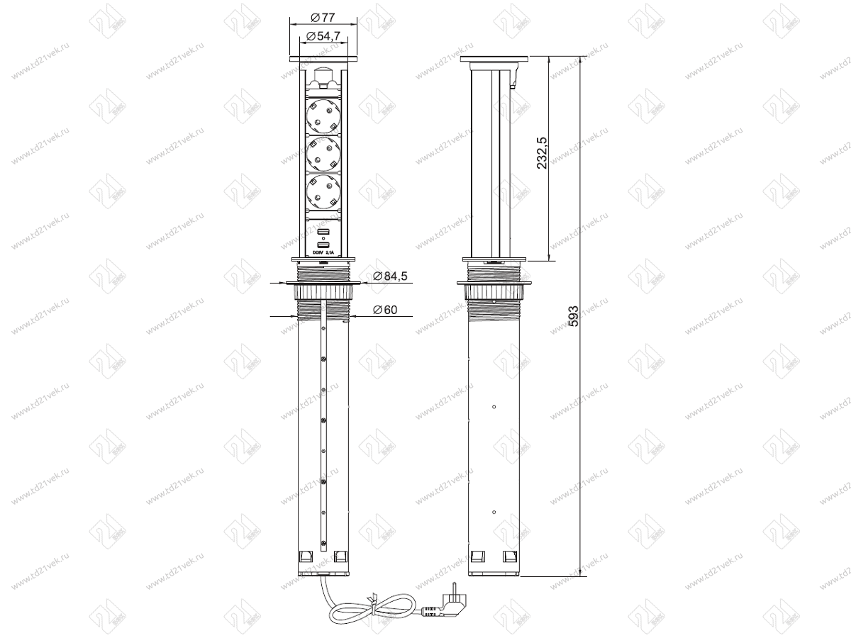 11.800.02(00).013 Блок розеток выдвижной POP UP AUTO 3XSCHUKO + 2XUSB серебро 2