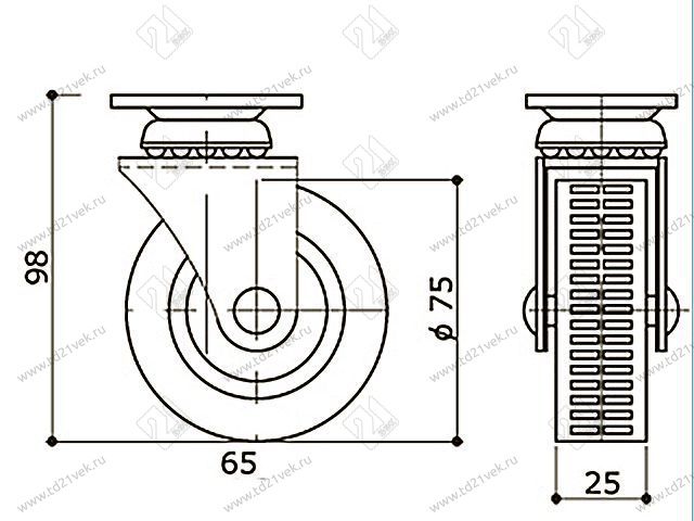 Опора колесная 351 нагрузка - 50 кг d=75, h=98 <100> 2