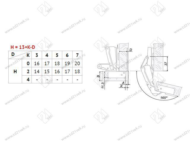 H601A02/2010 Петля Boyard 165° (накл-ная) CLIP (с довод.) + планка H=0 <100> 3