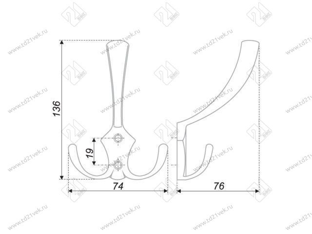 K302CP.6 Крючок мебельный K0240 хром <25> 2