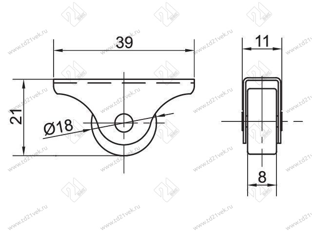 Опора колесная 099 нагрузка - 15 кг d=19, h=22 <200/300/1000/1500> 2