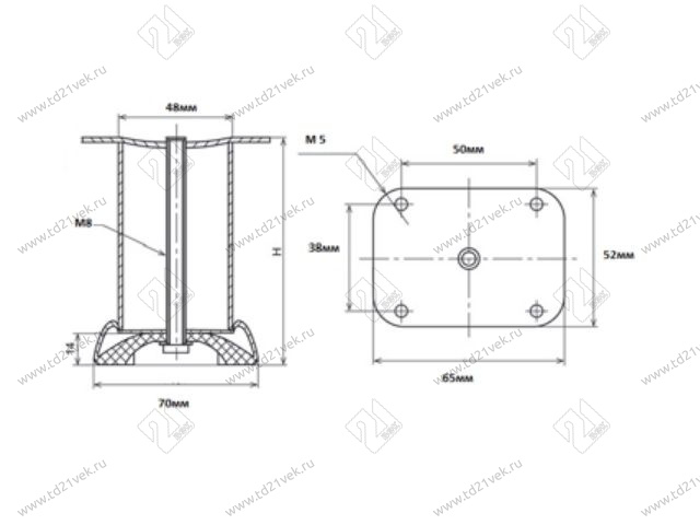 Опора 50*100*0,7 (хром)  нерегулируемая <100> 3