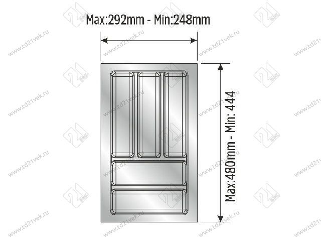 105-83-07-309 Лоток для столовых приборов Mesan TrayBond, 5 отделов,(Ш292-248хГ480-444хВ45) антрацит <20> 2