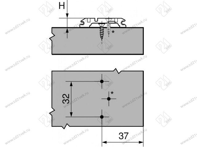 173H7100 MPL V500NI Планка ответная BLUMCLIP(крест.) H=0мм (с 3D регул.)(под саморез)<50/500> 2