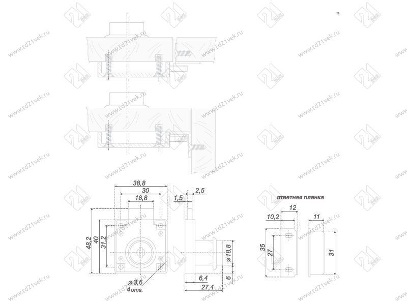 Z148CP.1/22 Замок мебельный, хром <12/240> 2