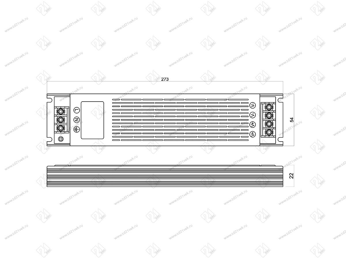 06.800.01.372 Источник питания стаб. напр. для LED, плоский  220VAC/12VDC, (max 100Вт), IP20, с защитой от КЗ, алюминевый корпус белый, 273х53х22мм 2