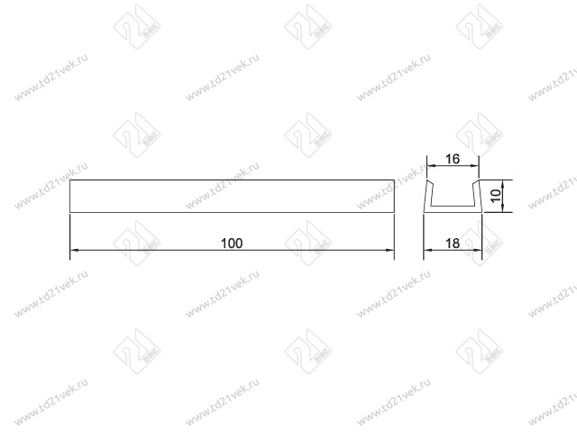 Заглушка торцевая H100мм, Алюминий <20> 2