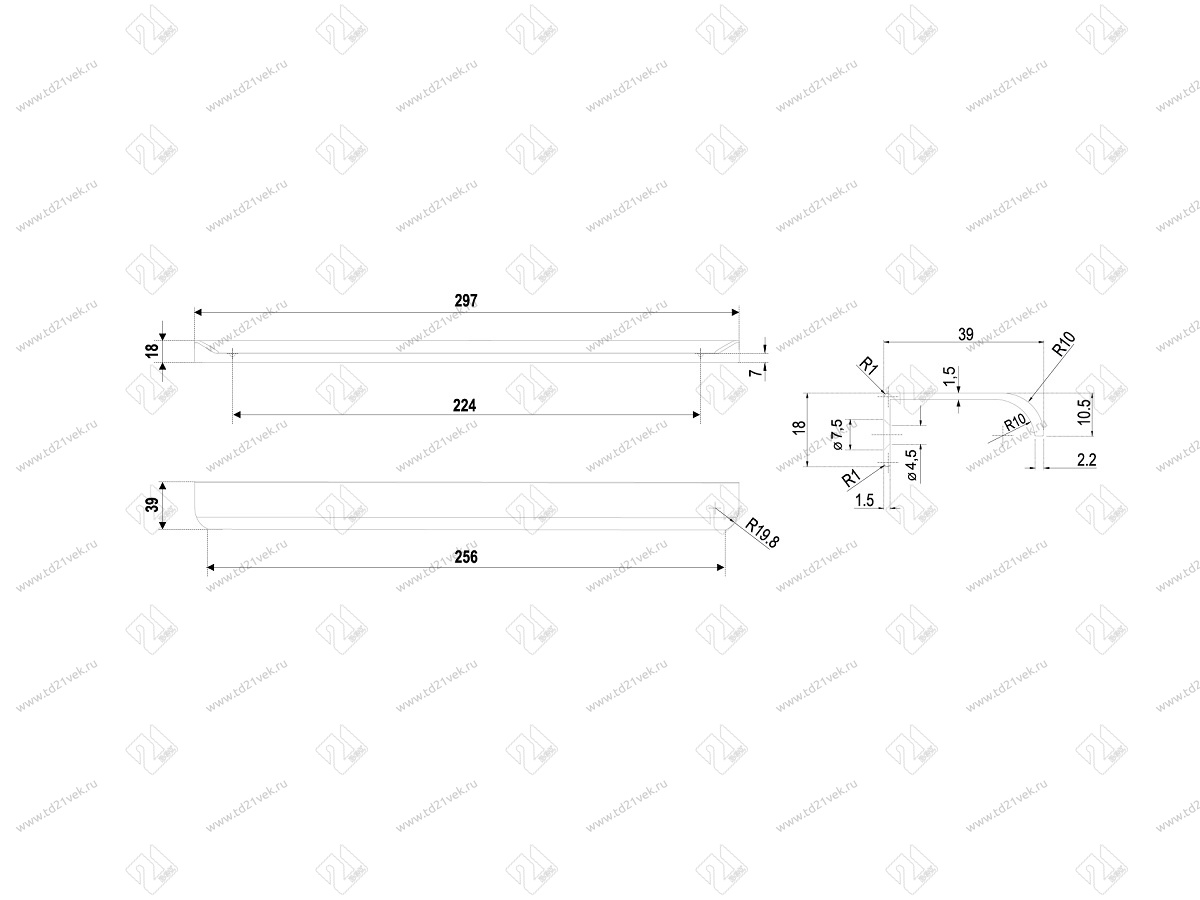 RT110GR.1/224/300 Ручка торцевая 224 мм серый <50> 4