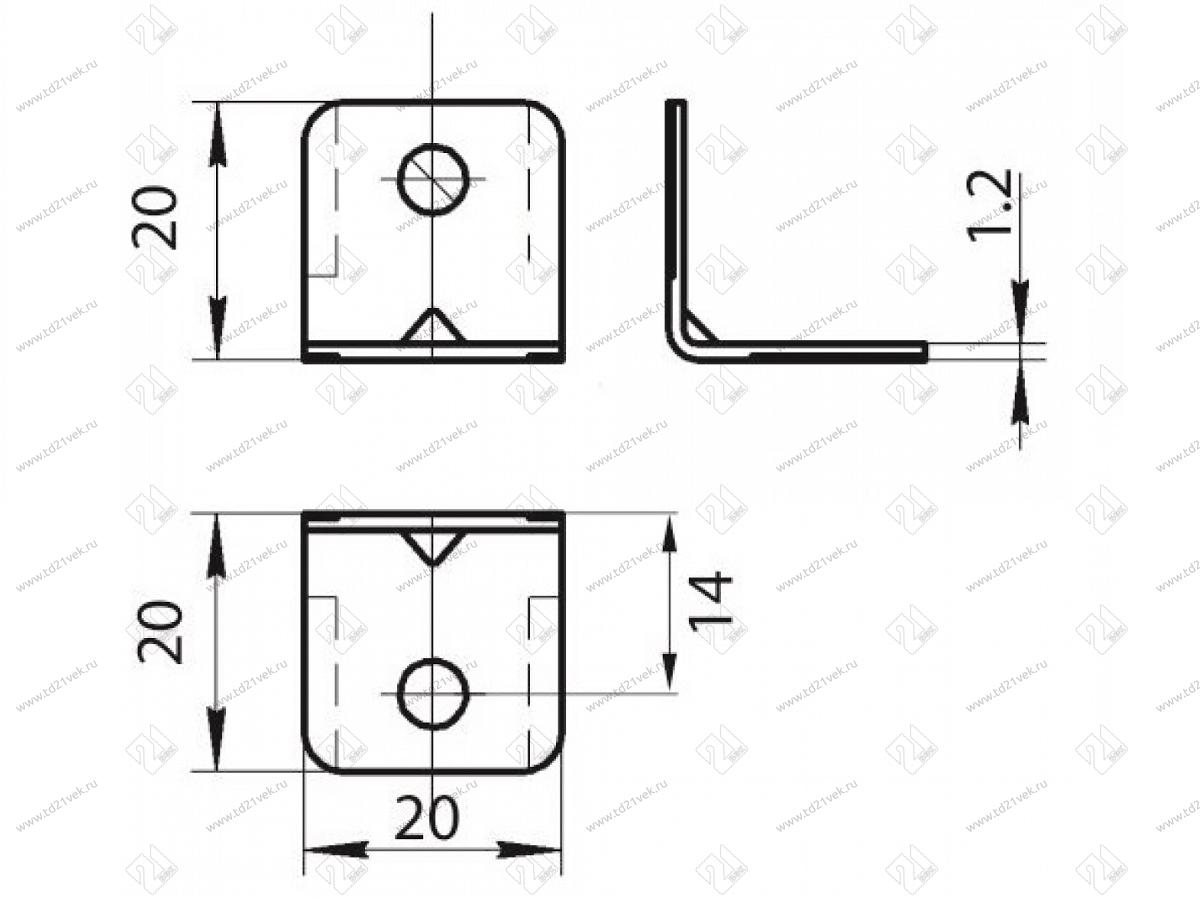 Уголок крепежный 20x20 мм толщ.1,2мм с крышкой, орех 10-436P <400/4000> 3