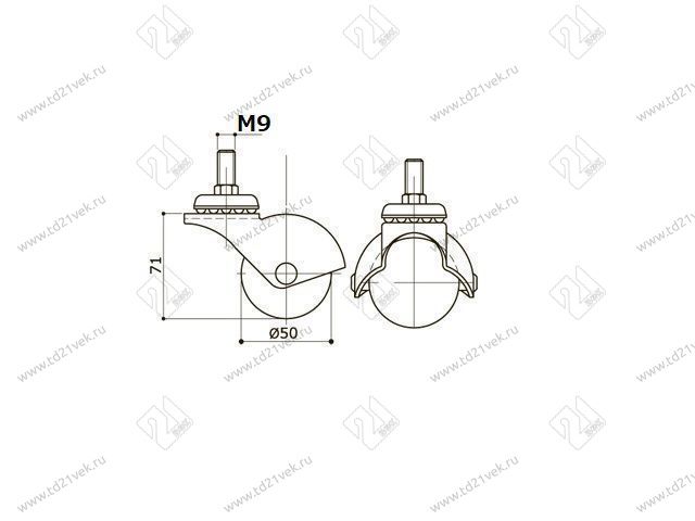 Опора колесная 209 нагрузка - 50 кг d=50, h=71 <100> 2