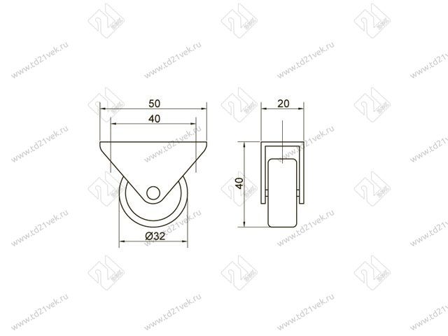 Опора колесная 102  нагрузка - 20 кг d=32, h=40 <200/1000> 2