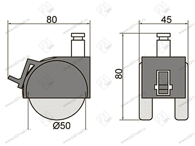Опора колесная 424 нагрузка - 30 кг d=50, h=65 <100> 2