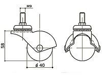 Опора колесная 207 нагрузка - 38 кг d=40, h=58 <100/300>