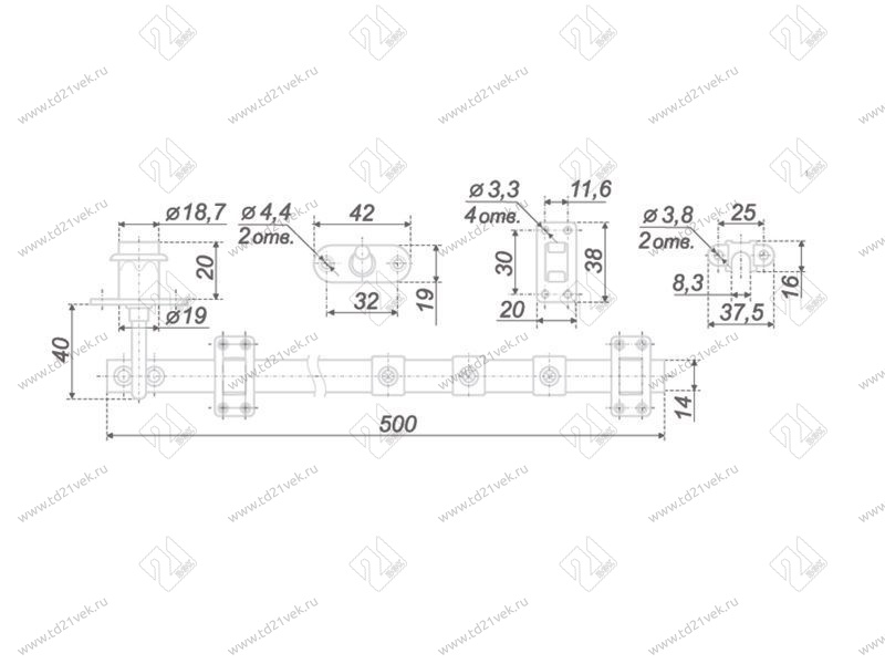 Z409CP.4/500 Центральный замок на три ящика с креп. к фасаду, хром <12> 2