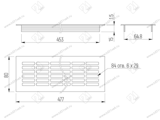 Решетка вентиляционная 480x80мм, (черный), VG-80480-20 <100> 2