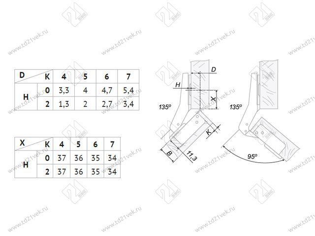 H641C02/2110 Петля Boyard 45° (вкладная) (с довод.) + планка H=0 <100> 3