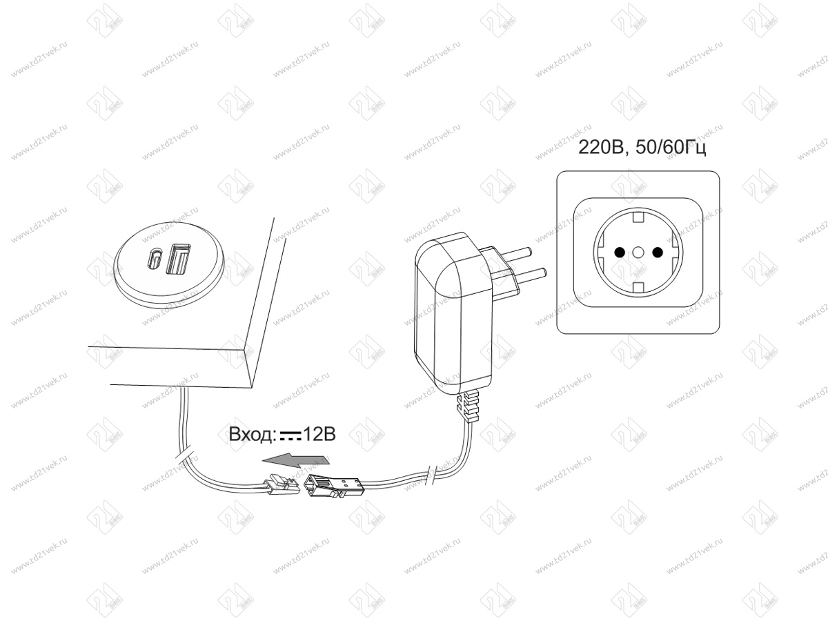 06.800.01.350 USB-розетка, врезная, 1USB-A:+1Type-C 5V/3А, встраиваемая, входное напряжение 12В, серебристый, 37х27.5мм 4
