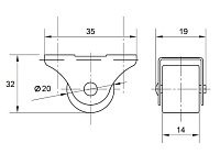 Опора колесная 100 нагрузка - 15 кг d=20, h=32 <200/1000>