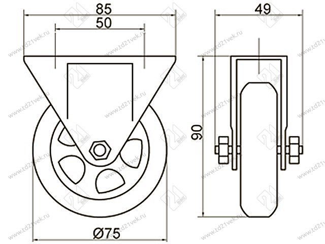 Опора колесная 385 нагрузка - 50 кг d=75, h=98 <100> 2