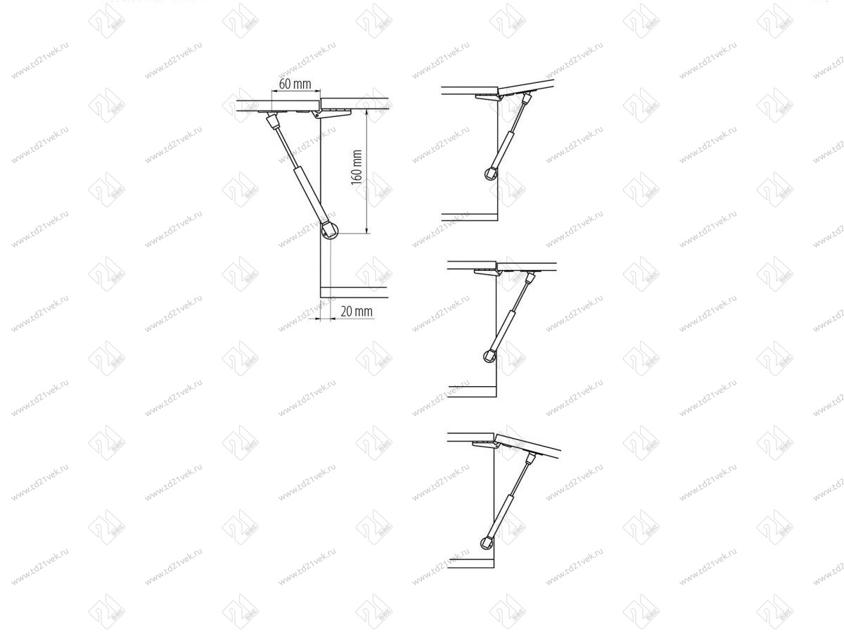 PD-G60160-02 Газлифт мебельный 60N L160мм (короткие) <50> 2
