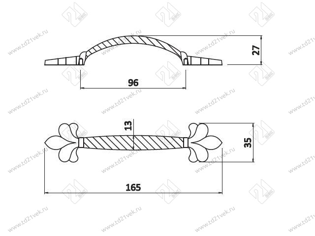 UZ-ROYAL3-96-10-03 Ручка GTV ROYAL3 C=96мм, белый/золото <25> 3