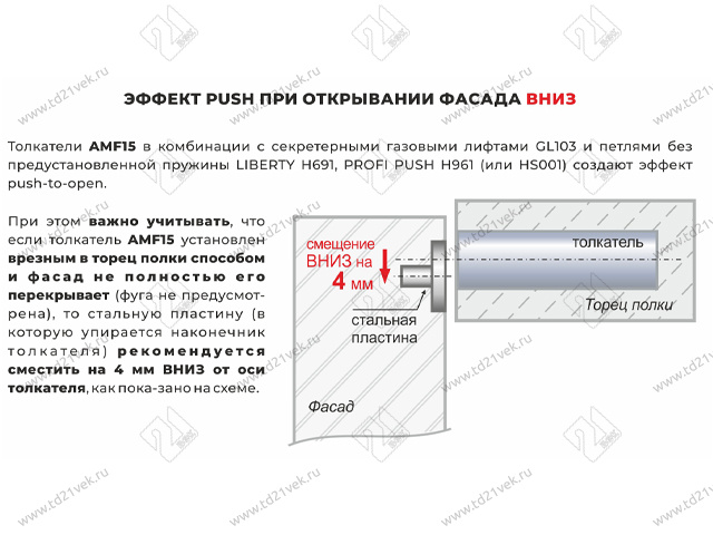 AMF15/W Упор-защелка фасада c толкателем и магнит. наконечником push-to-open,скр крепл. белый <100> 3