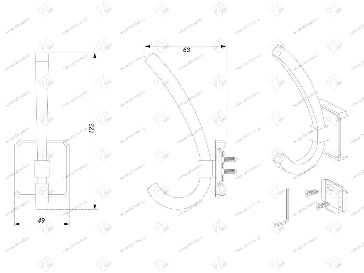 K217BAZ.9  Крючок мебельный черненый старинный цинк  <12> 4