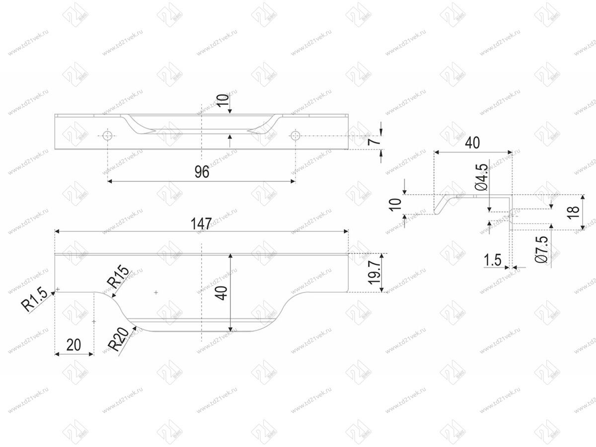 RT111BL.1/96/150 Ручка торцевая 96 мм матовый чёрный <50> 5